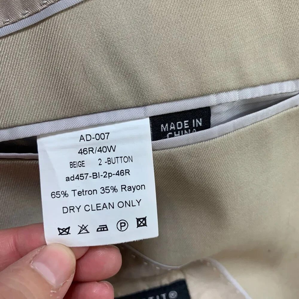 Alain Dupetit Blazer Mens 46R Beige 2 Button Tetron Blend Notch Single Breasted‎